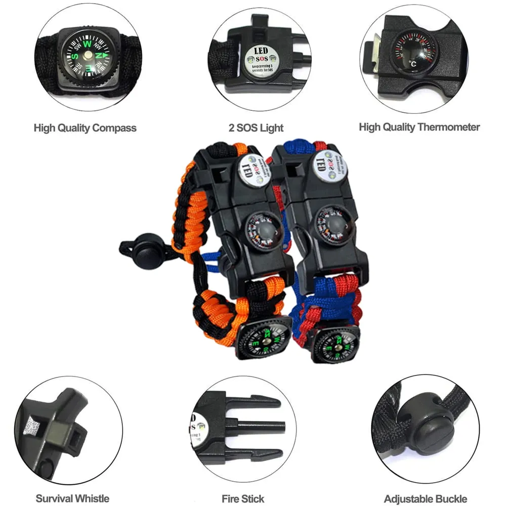 Emergency Paracord Bracelets | Set of 2| The Tactical Survival Gear| Flint Fire Starter, Whistle, Compass | Wilderness Survival-Kit for Camping/Fishing & More