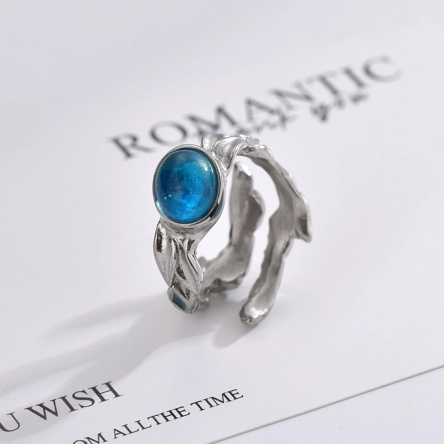 Europe And The United States Christmas Holiday Winding Interwoven Leaves Ring Creative Personality Flower Rattan Double-sided Wear Open Titanium Steel Ring