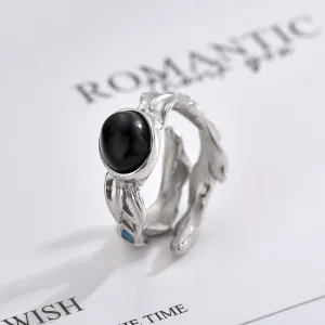 Europe And The United States Christmas Holiday Winding Interwoven Leaves Ring Creative Personality Flower Rattan Double-sided Wear Open Titanium Steel Ring