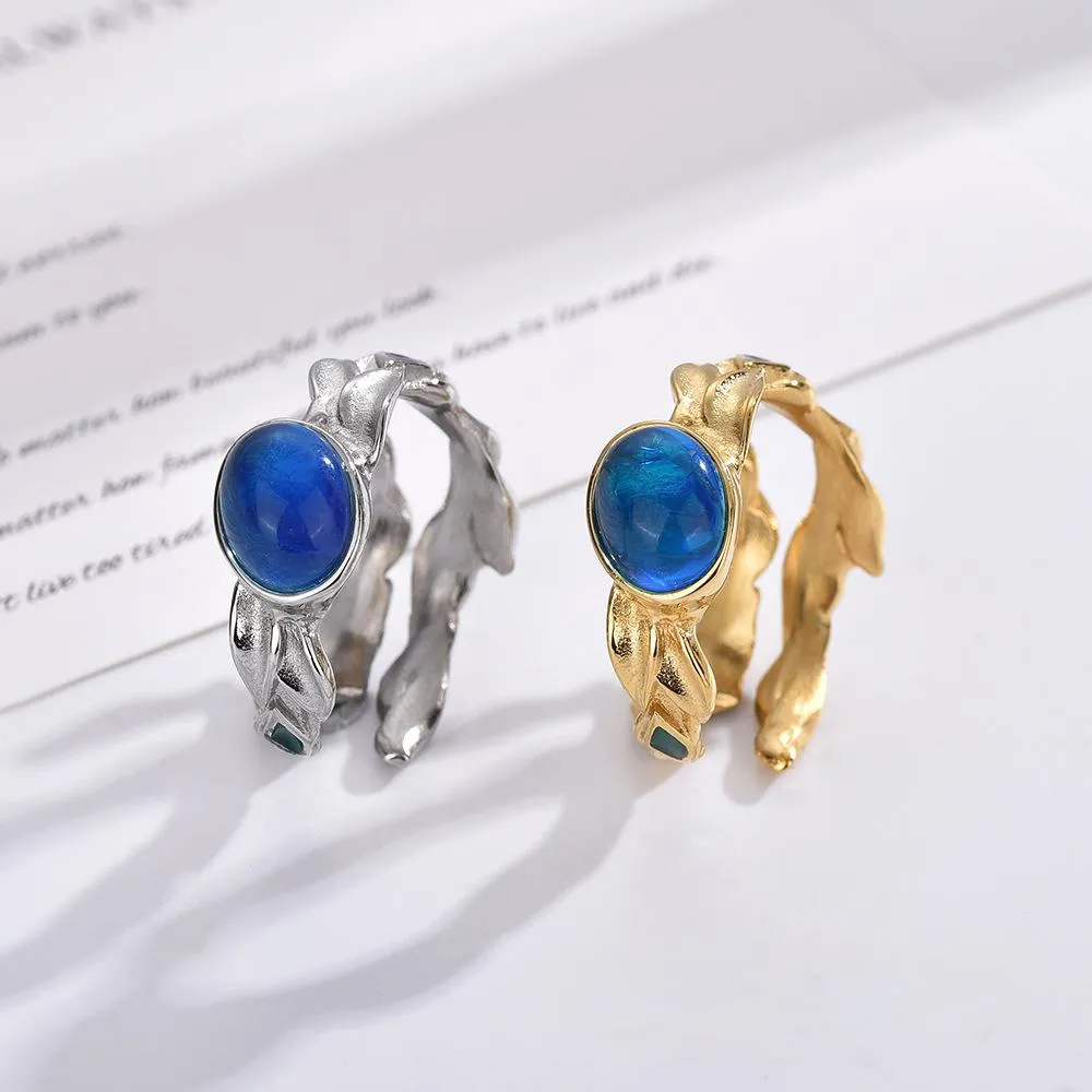 Europe And The United States Christmas Holiday Winding Interwoven Leaves Ring Creative Personality Flower Rattan Double-sided Wear Open Titanium Steel Ring