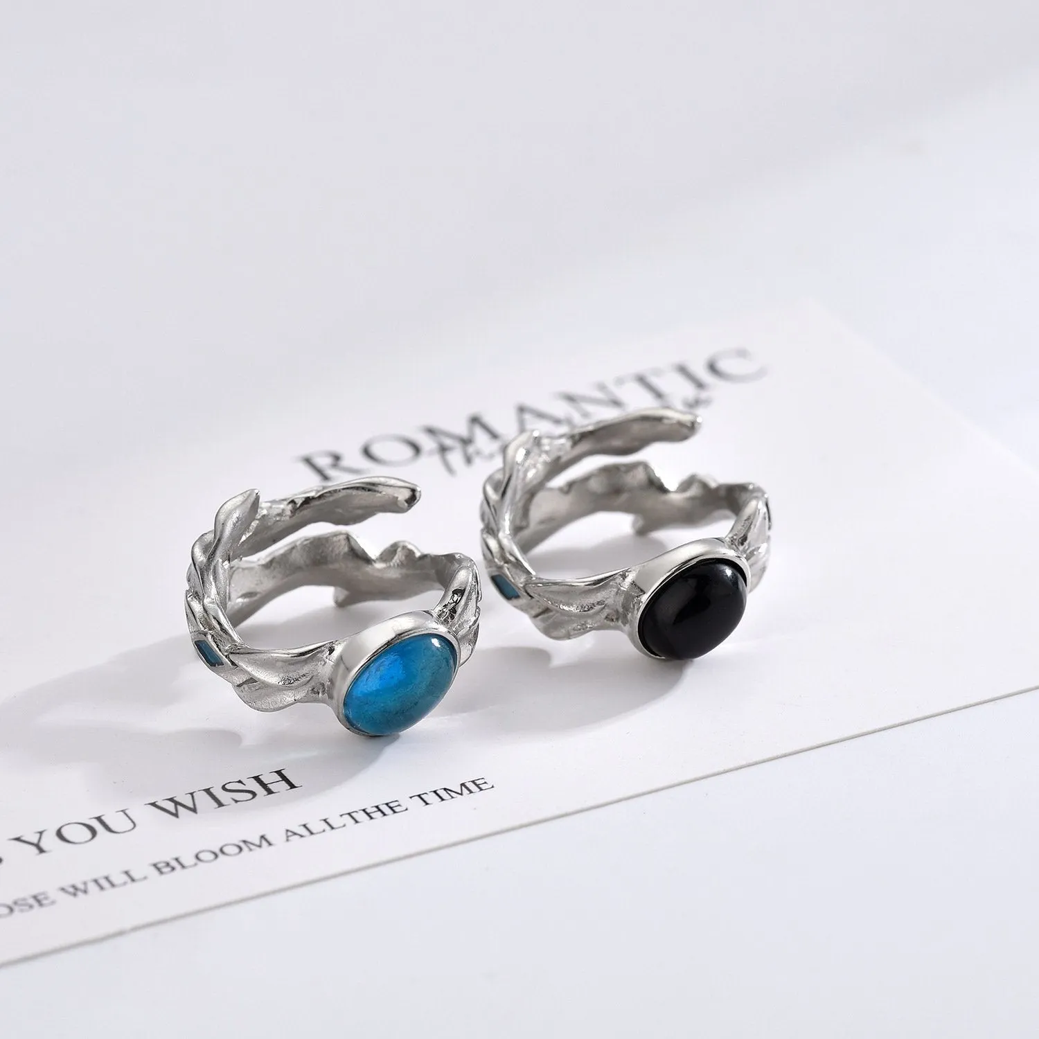 Europe And The United States Christmas Holiday Winding Interwoven Leaves Ring Creative Personality Flower Rattan Double-sided Wear Open Titanium Steel Ring
