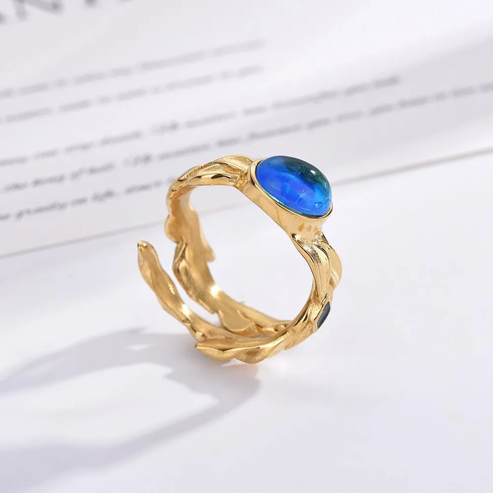 Europe And The United States Christmas Holiday Winding Interwoven Leaves Ring Creative Personality Flower Rattan Double-sided Wear Open Titanium Steel Ring