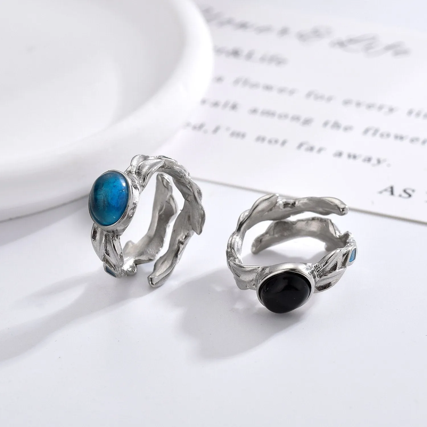 Europe And The United States Christmas Holiday Winding Interwoven Leaves Ring Creative Personality Flower Rattan Double-sided Wear Open Titanium Steel Ring