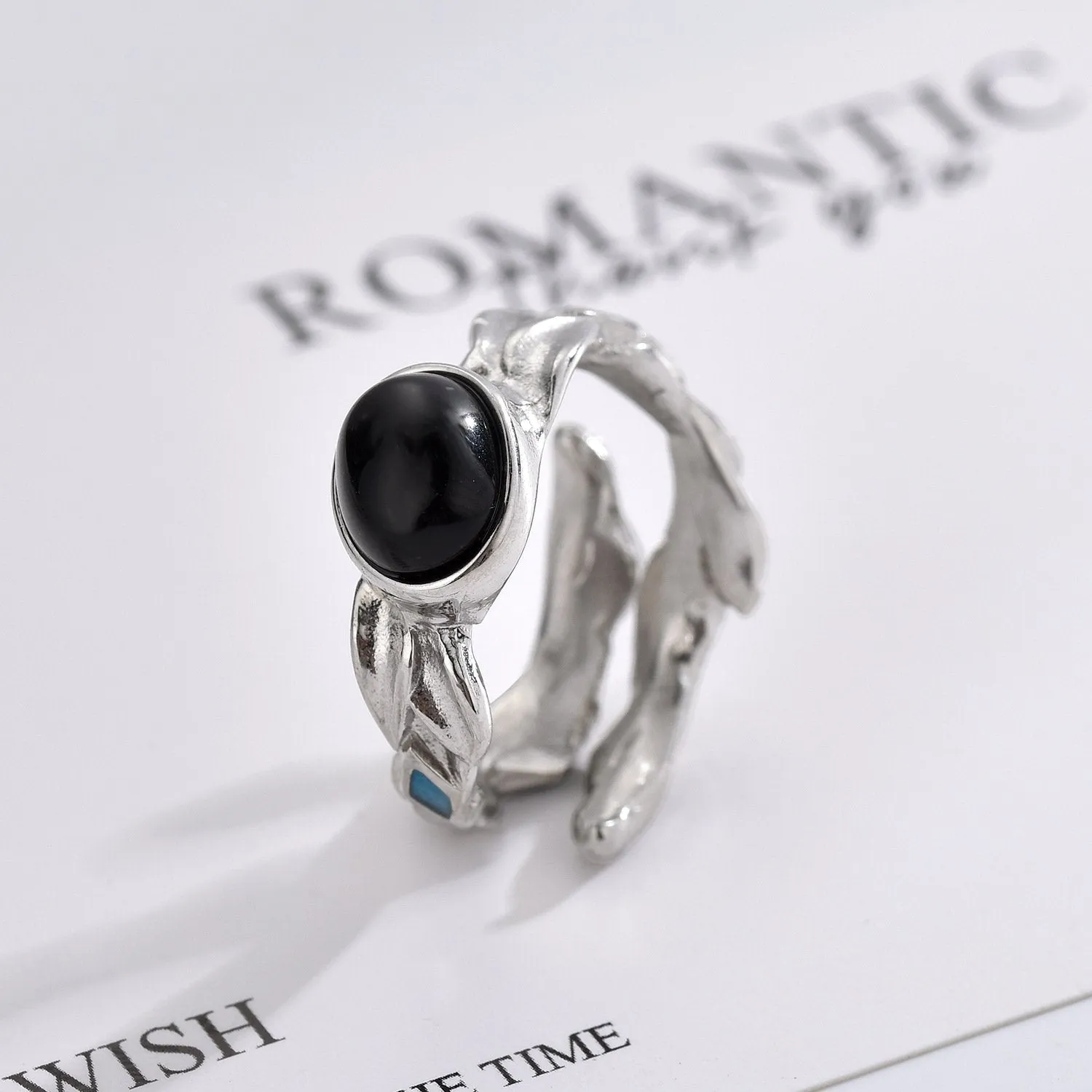Europe And The United States Christmas Holiday Winding Interwoven Leaves Ring Creative Personality Flower Rattan Double-sided Wear Open Titanium Steel Ring