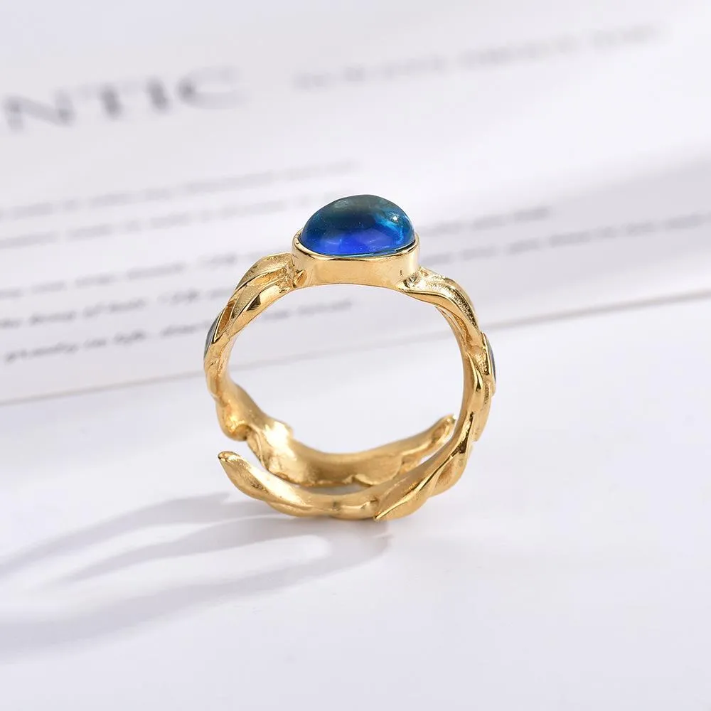 Europe And The United States Christmas Holiday Winding Interwoven Leaves Ring Creative Personality Flower Rattan Double-sided Wear Open Titanium Steel Ring