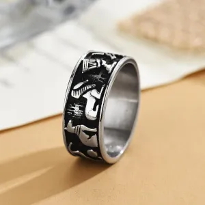 European And American Personality Retro Eye Of Horus Anubis Cross Titanium Steel Ring Ring