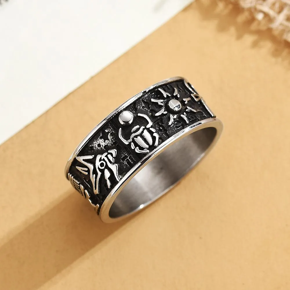 European And American Personality Retro Eye Of Horus Anubis Cross Titanium Steel Ring Ring