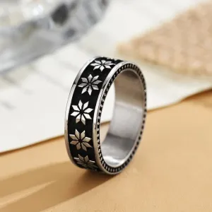 European And American Titanium Steel Diamond Flower Ring Retro Tide Men And Women Personality Punk Stainless Steel Flower Ring Factory Direct Supply