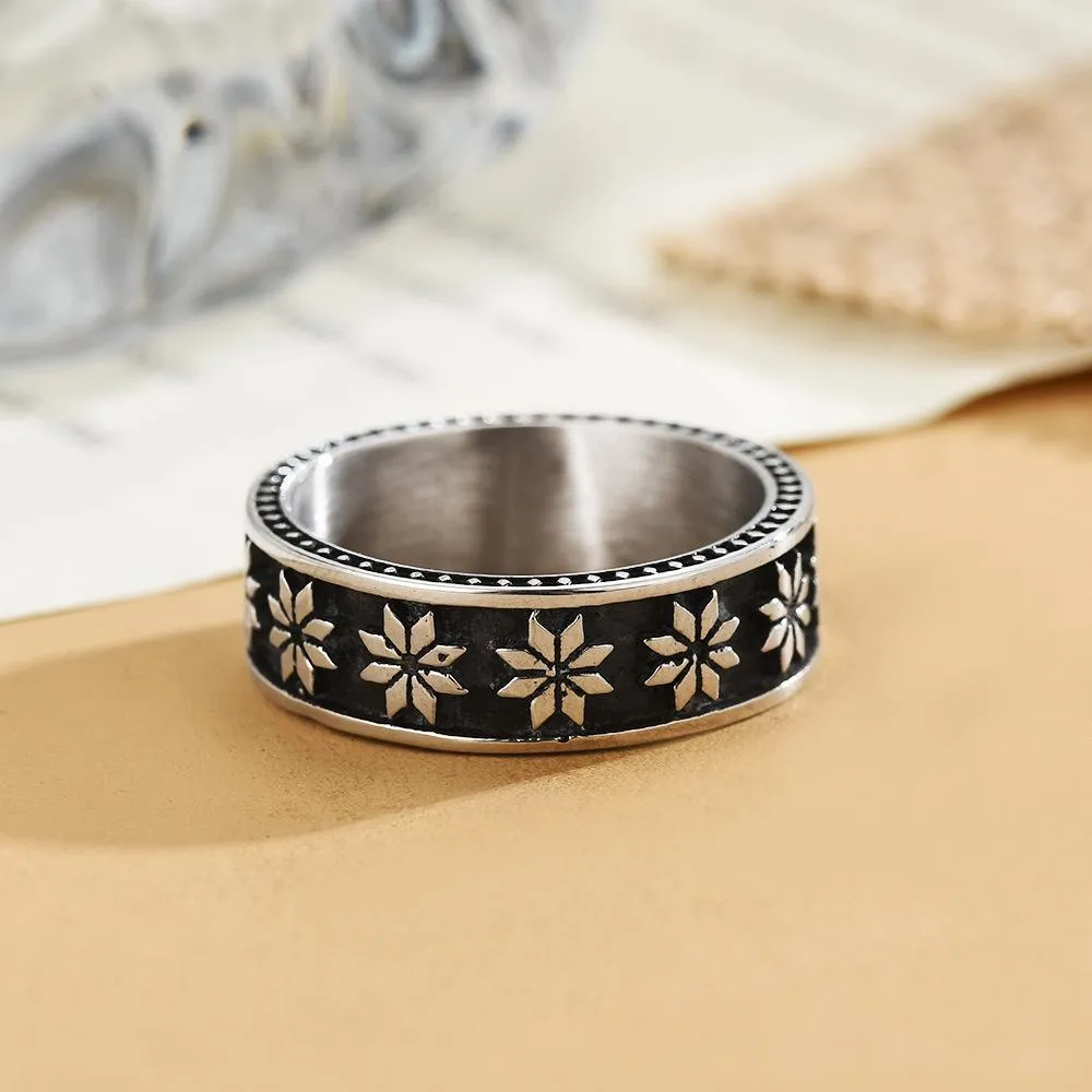 European And American Titanium Steel Diamond Flower Ring Retro Tide Men And Women Personality Punk Stainless Steel Flower Ring Factory Direct Supply