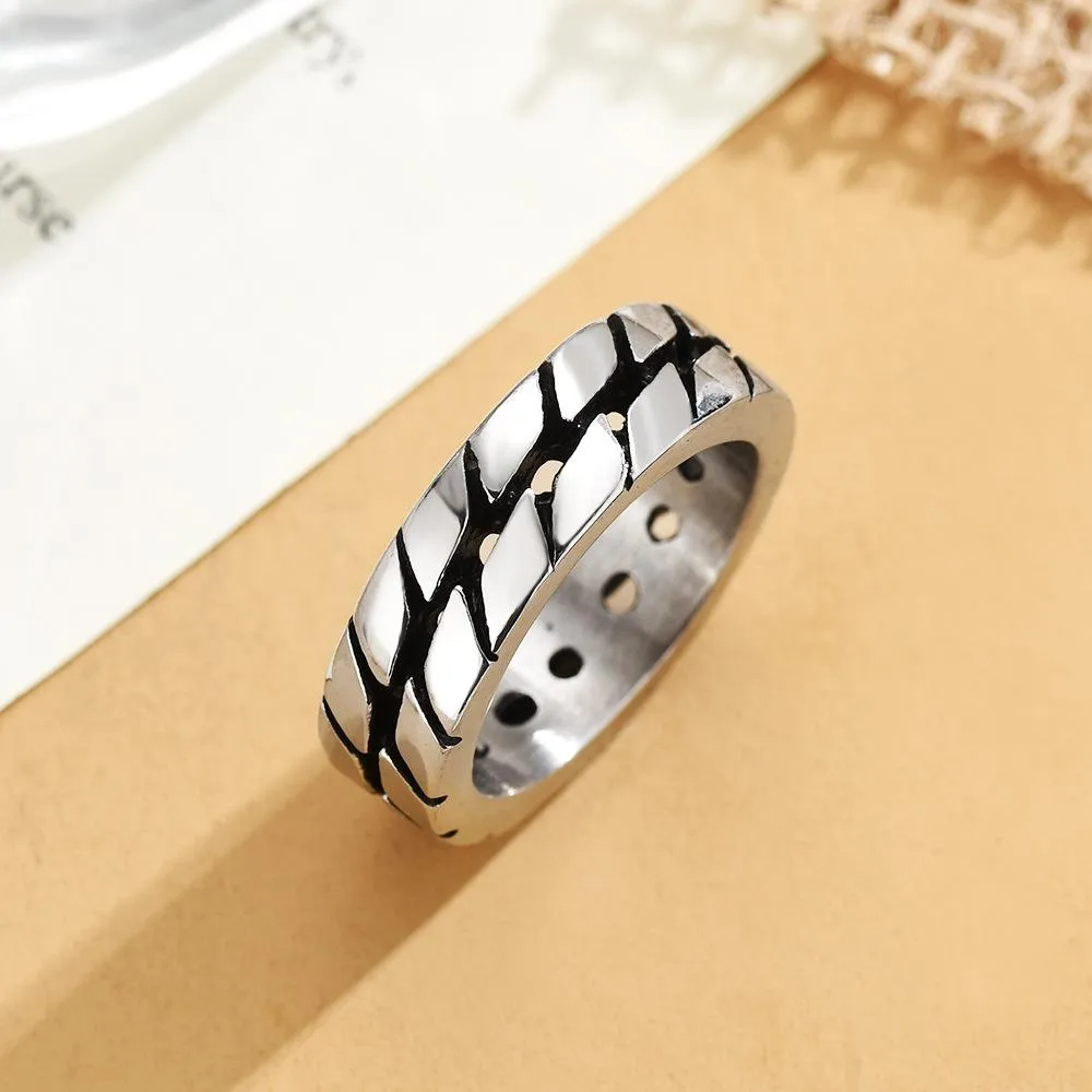 European And American Titanium Steel Tire Ring Retro Fashion Men's And Women's Personality Punk Stainless Steel Stripe Ring Factory Direct Supply