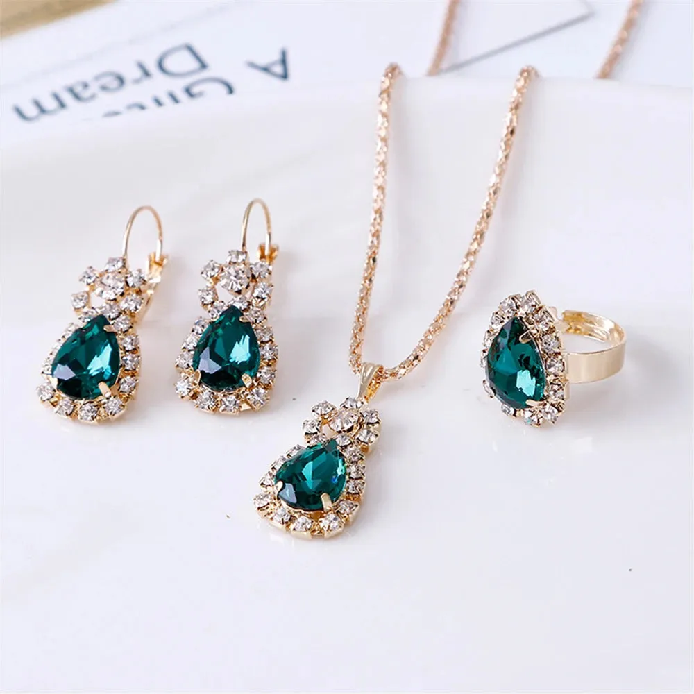 Exquisite Double Heart Necklace Earrings Bracelet Jewelry Set Charm Ladies Jewelry Fashion Bridal Accessory Set Romantic Gifts