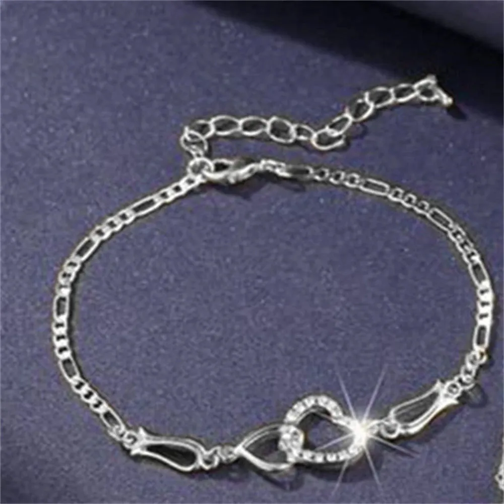 Exquisite Double Heart Necklace Earrings Bracelet Jewelry Set Charm Ladies Jewelry Fashion Bridal Accessory Set Romantic Gifts