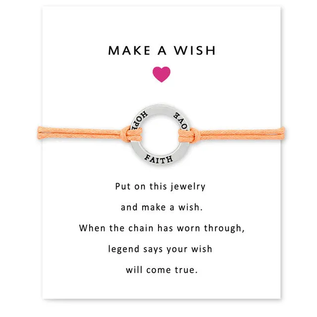 Faith Hope Love Make a Wish Card Charm Bracelet Jewelry For Mother Round Circle Wax Cords Suede Rope Bracelet Mother's Day Gift