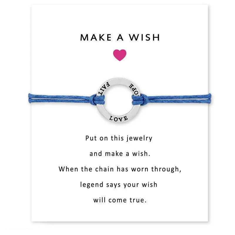 Faith Hope Love Make a Wish Card Charm Bracelet Jewelry For Mother Round Circle Wax Cords Suede Rope Bracelet Mother's Day Gift