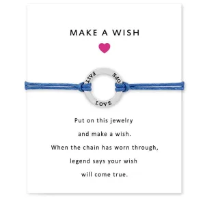 Faith Hope Love Make a Wish Card Charm Bracelet Jewelry For Mother Round Circle Wax Cords Suede Rope Bracelet Mother's Day Gift