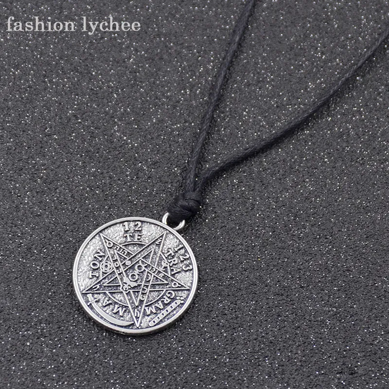 fashion lychee Supernatural Tetragrammaton Pentagram Pentacle Men Pendant Necklace Rope Chain Gothic Punk Wicca Jewelry