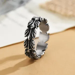 Foreign Trade Jewelry Wholesale European And American Personality Retro Feather Wheat Ears Men's Titanium Steel Ring Ring Factory Direct Sales