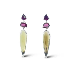 Galactical Rhodolite Garnet Cognac Quartz Earrings in Sterling Silver