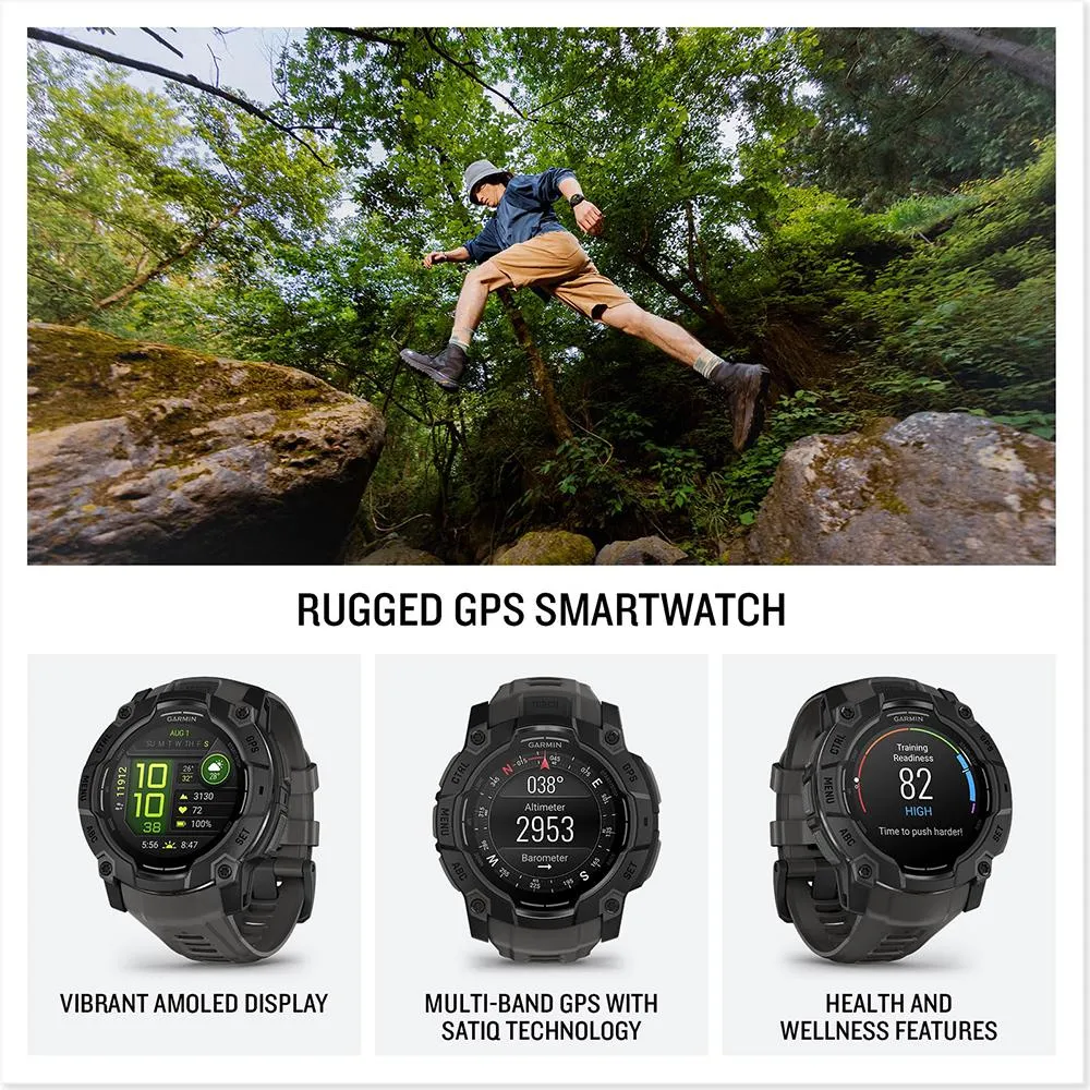 Garmin Instinct 3 - 50 mm Outdoor GPS Smartwatch, AMOLED, Black with Black Band