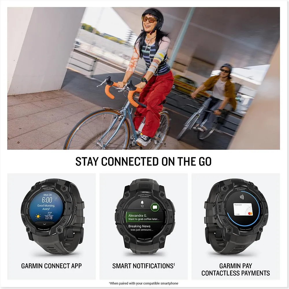 Garmin Instinct 3 - 50 mm Outdoor GPS Smartwatch, AMOLED, Black with Black Band