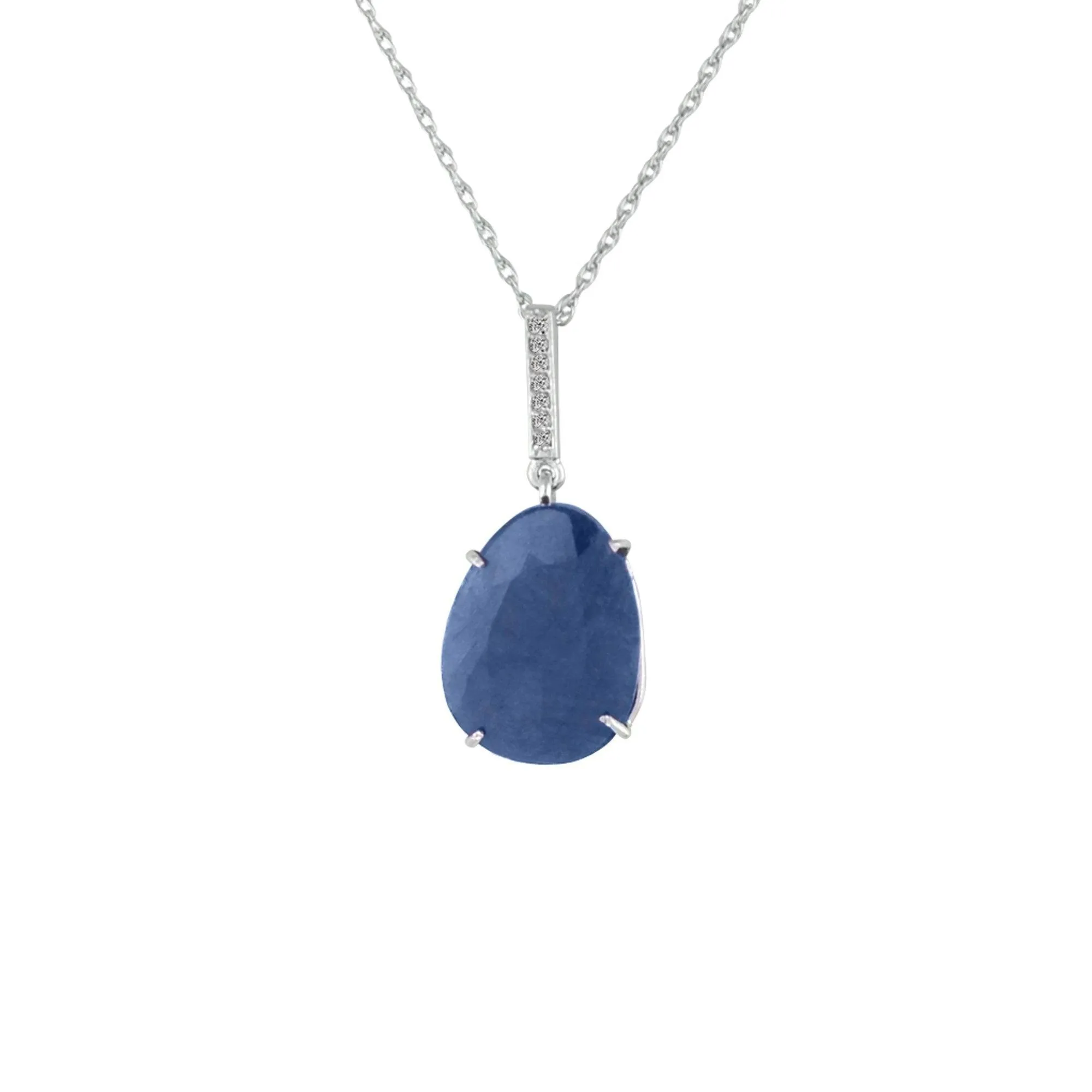Genuine Rough Cut Sapphire and Diamond Silver Pendant