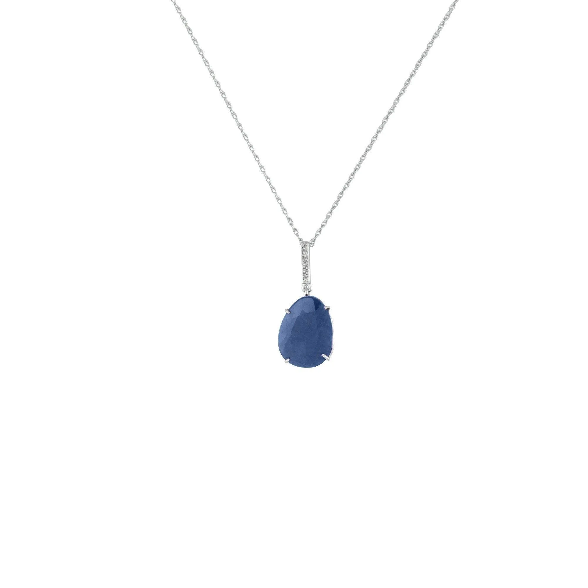 Genuine Rough Cut Sapphire and Diamond Silver Pendant