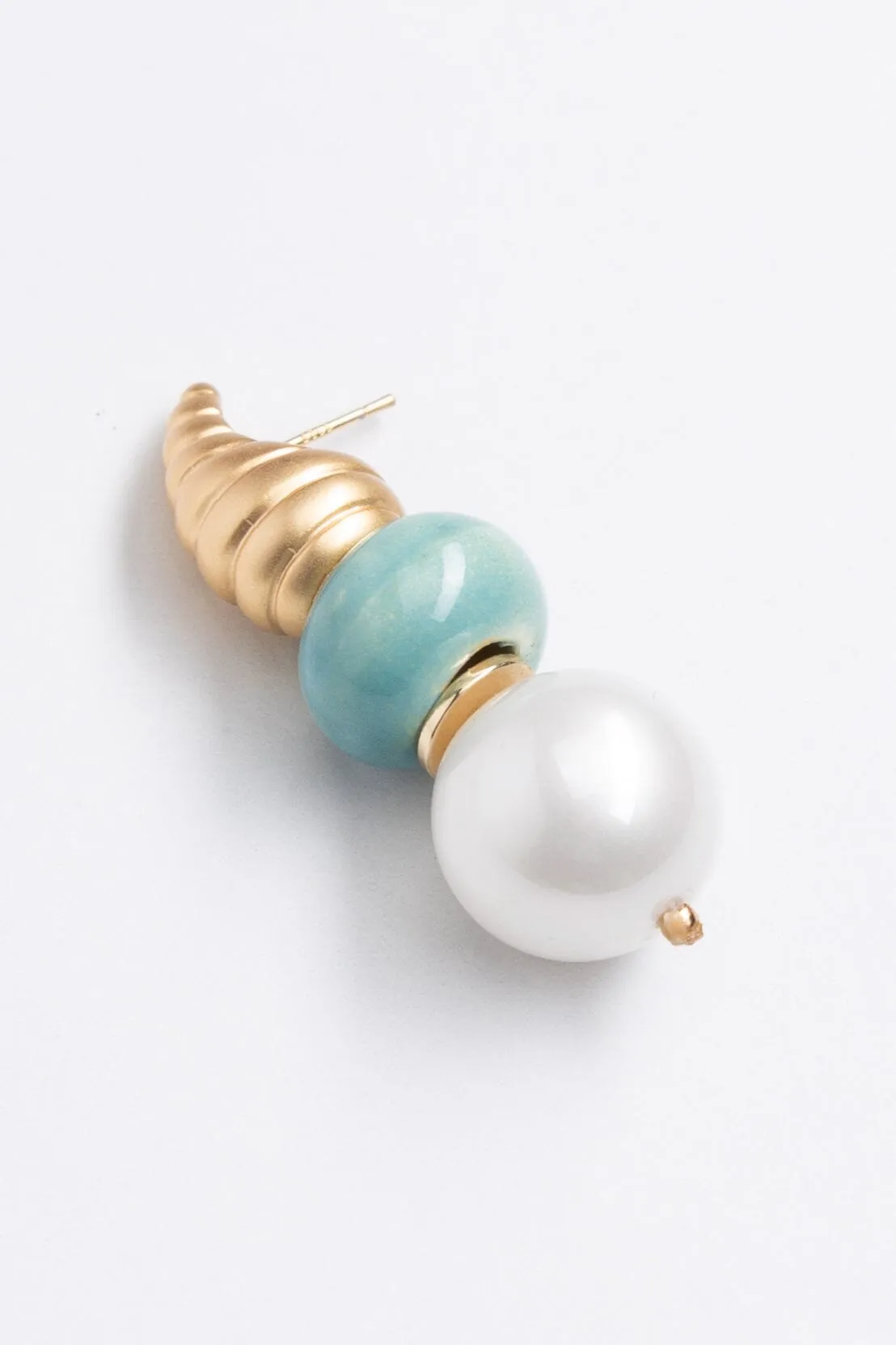 Gold Conus White Amazonite Earrings