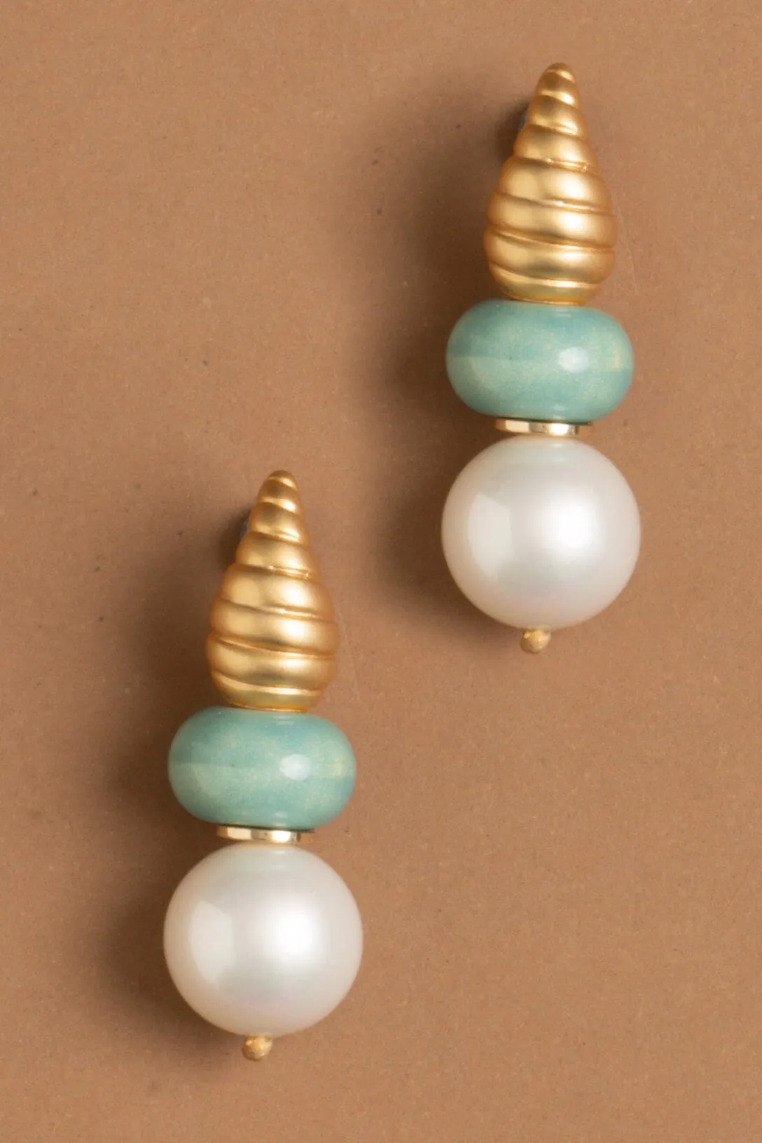 Gold Conus White Amazonite Earrings