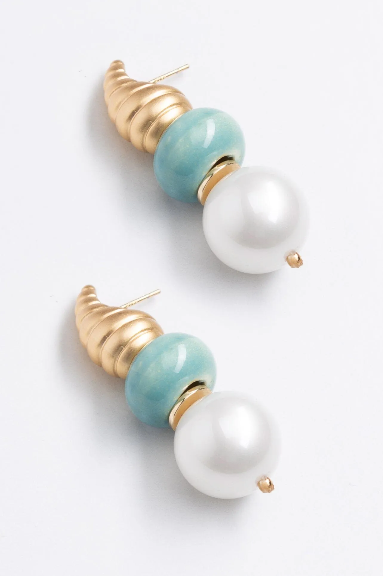 Gold Conus White Amazonite Earrings