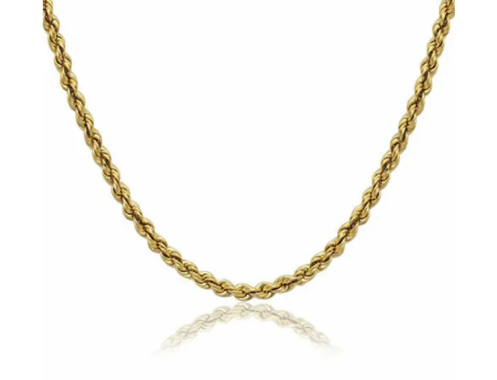 Gold Plated Solid .925 Sterling Silver 2.5MM Diamond-Cut Rope Chain