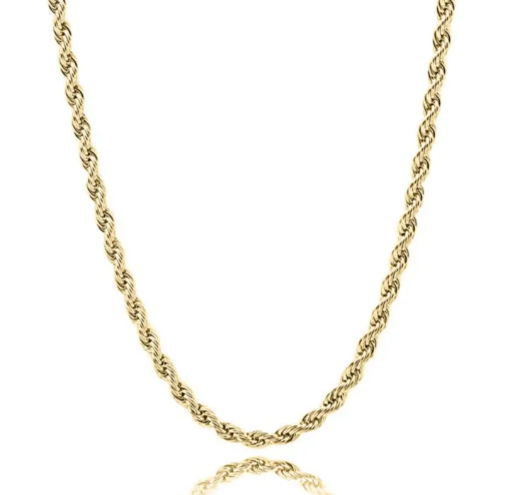 Gold Plated Solid .925 Sterling Silver 2.5MM Diamond-Cut Rope Chain