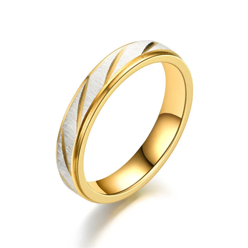 Golden Wave Pattern Titanium Steel Couple Ring for Wedding