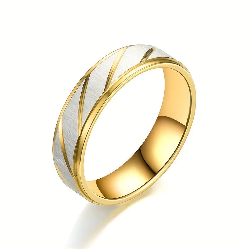 Golden Wave Pattern Titanium Steel Couple Ring for Wedding