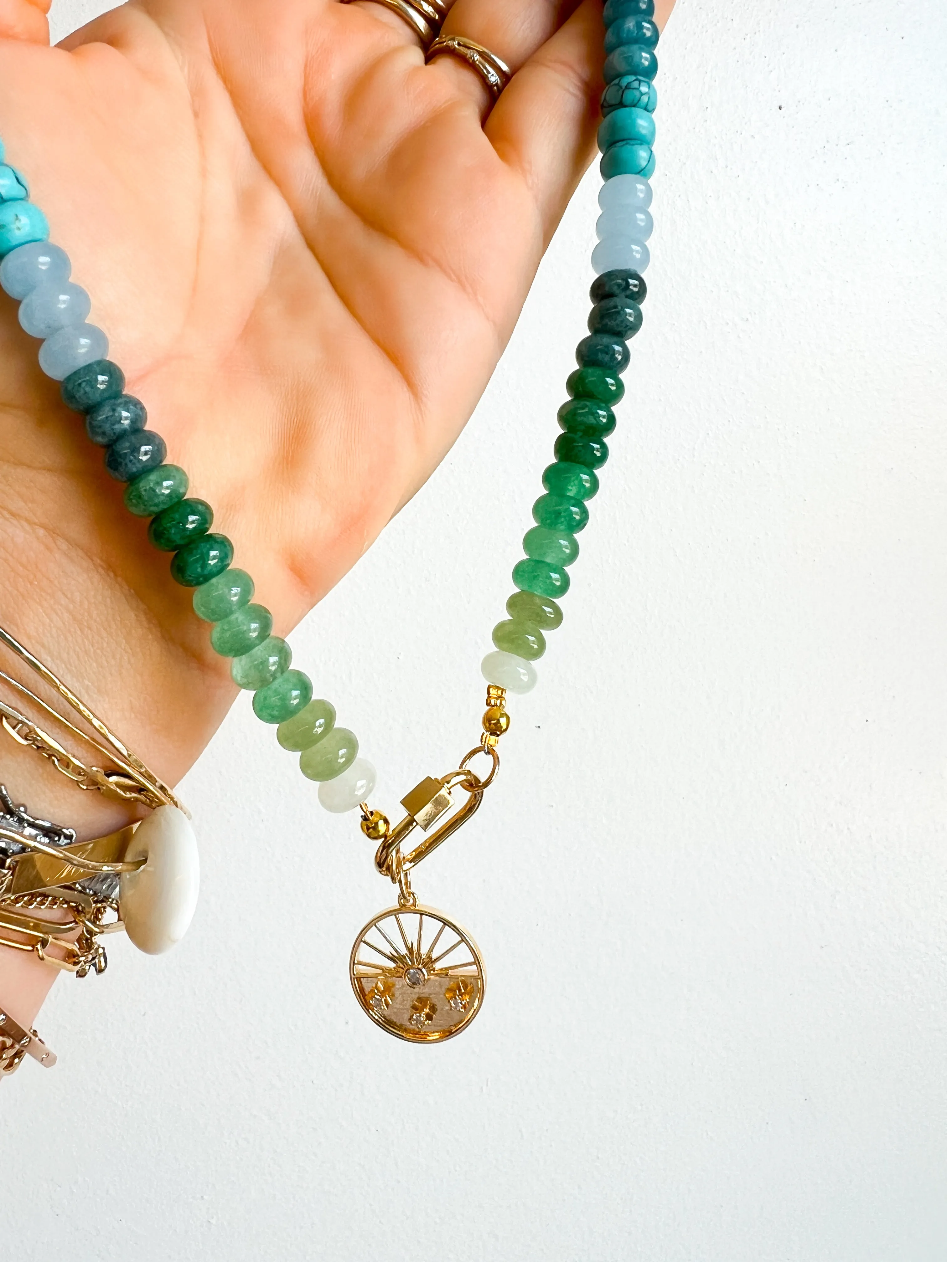 Green mixed gemstone candy necklace
