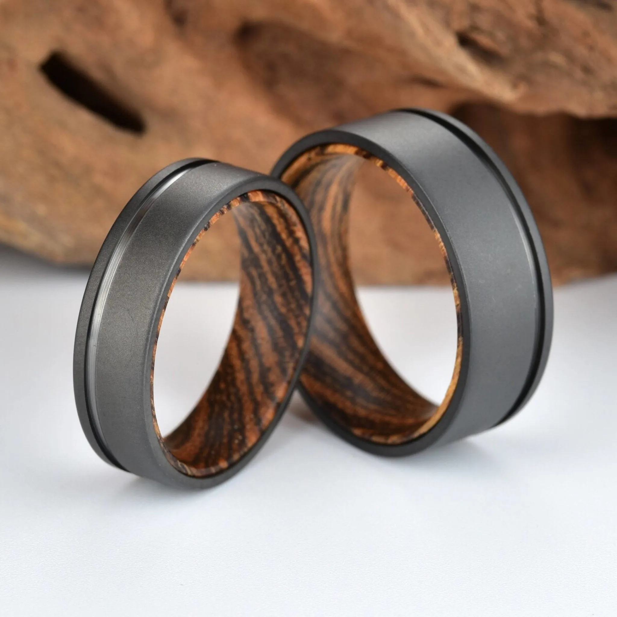 Gun Metal Gray Titanium Ring Exotic Bocote Wood Men's Wedding Band 6MM-8MM