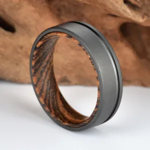 Gun Metal Gray Titanium Ring Exotic Bocote Wood Men's Wedding Band 6MM-8MM