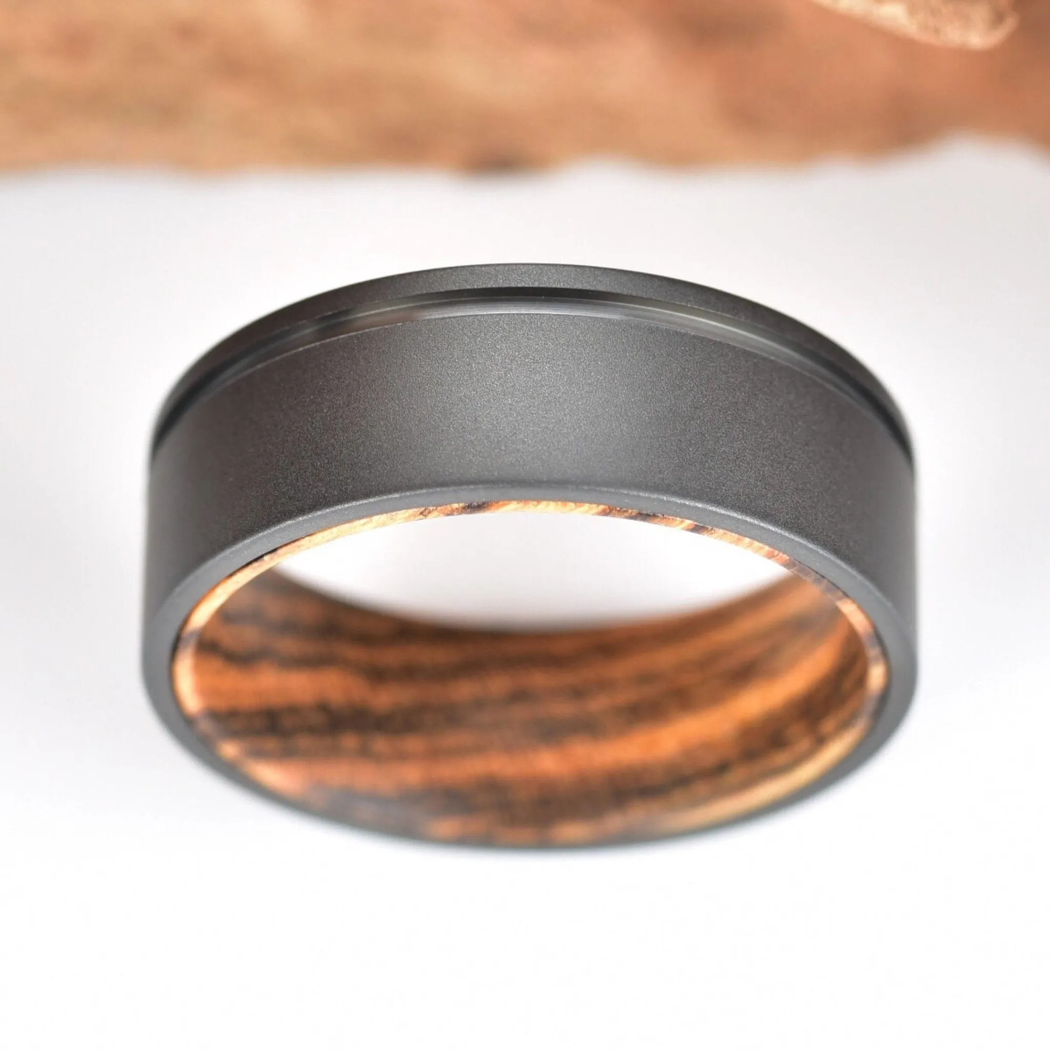 Gun Metal Gray Titanium Ring Exotic Bocote Wood Men's Wedding Band 6MM-8MM