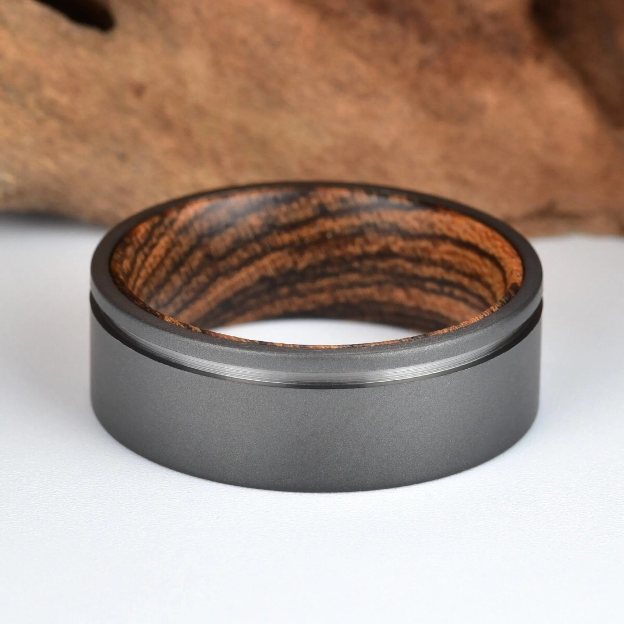 Gun Metal Gray Titanium Ring Exotic Bocote Wood Men's Wedding Band 6MM-8MM