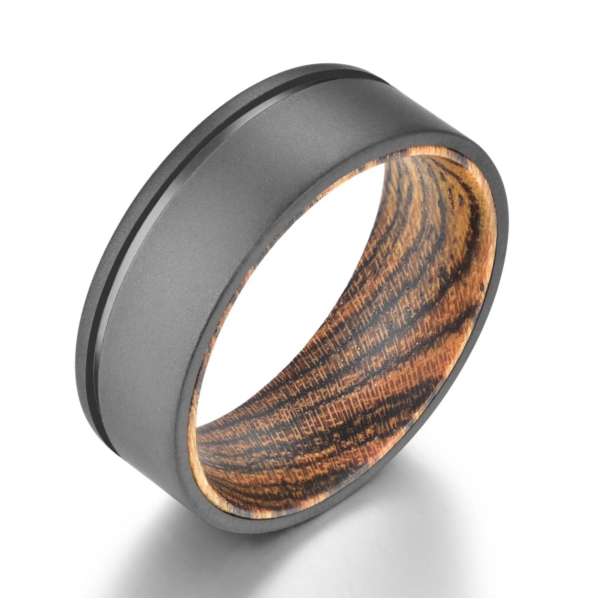 Gun Metal Gray Titanium Ring Exotic Bocote Wood Men's Wedding Band 6MM-8MM