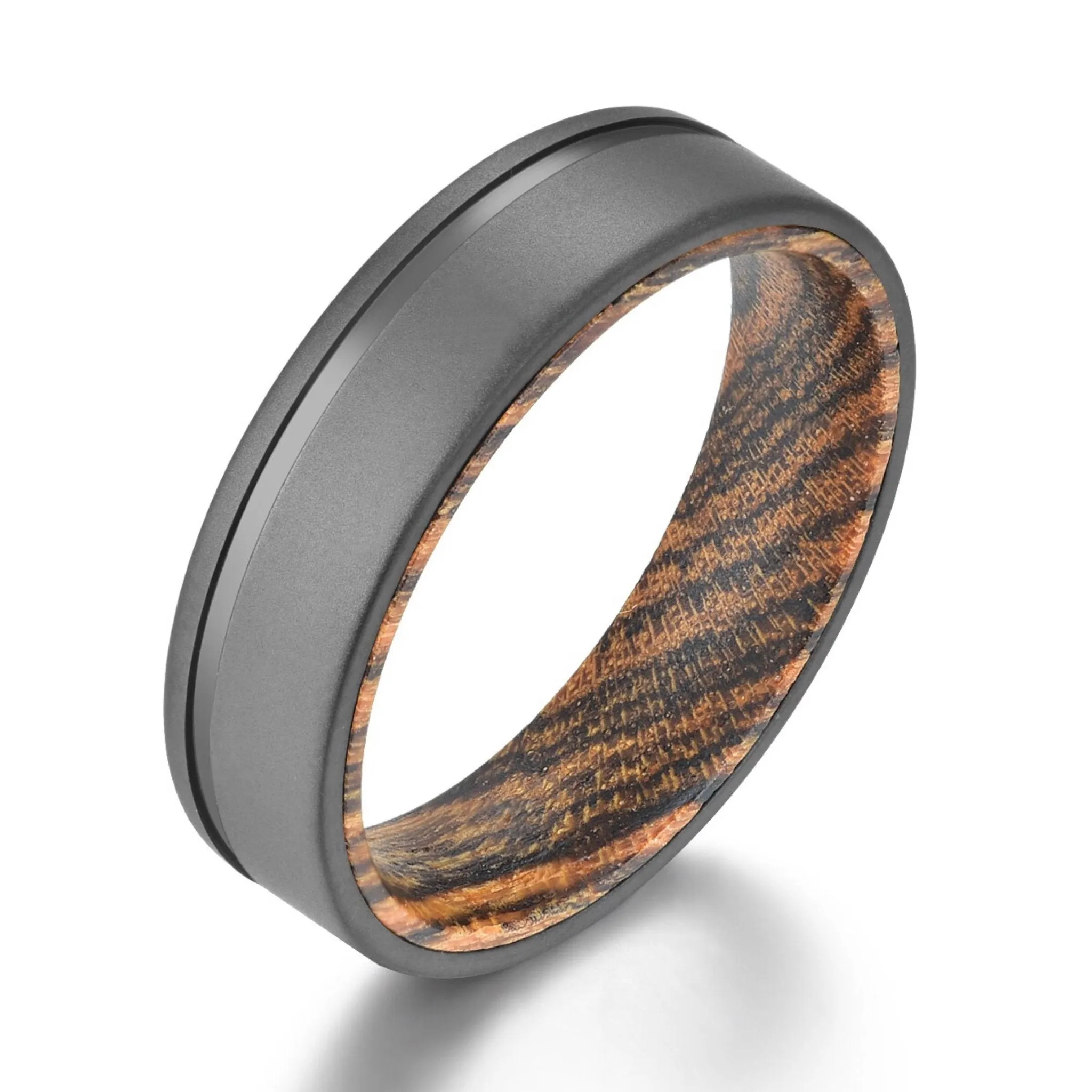 Gun Metal Gray Titanium Ring Exotic Bocote Wood Men's Wedding Band 6MM-8MM