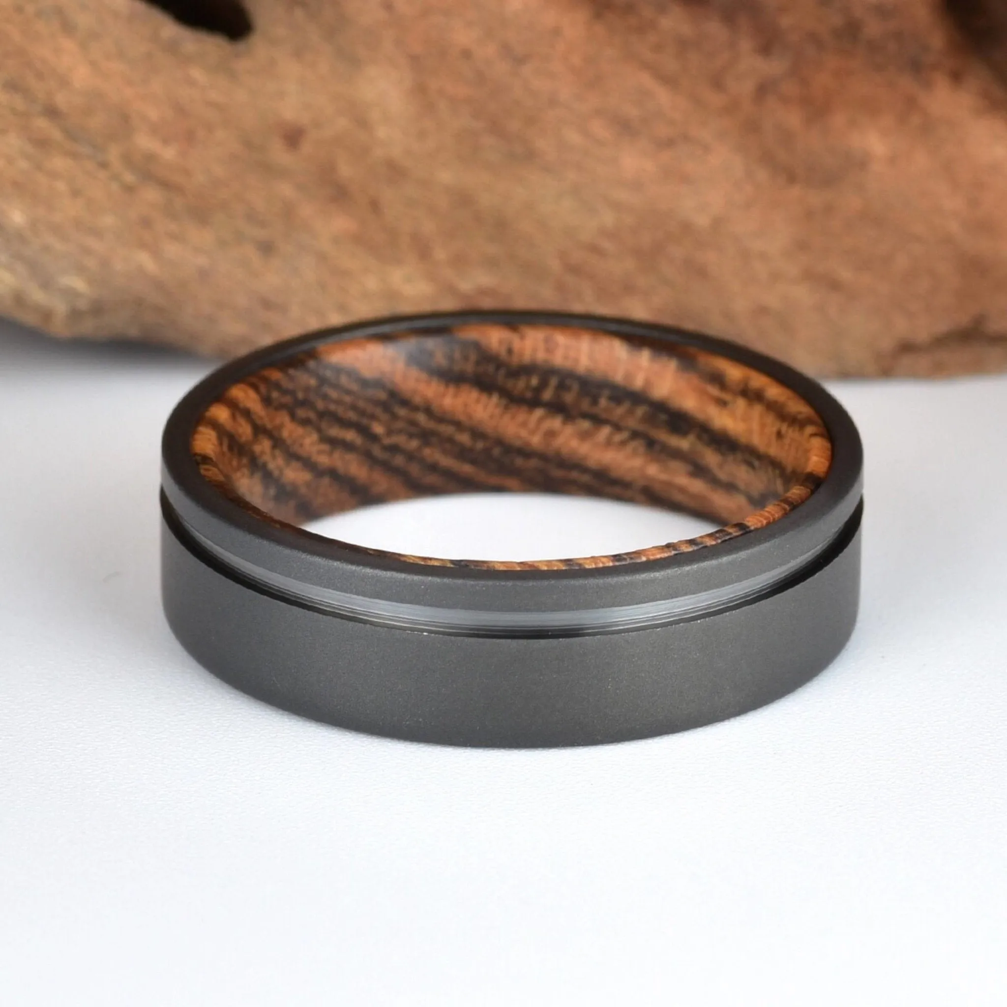 Gun Metal Gray Titanium Ring Exotic Bocote Wood Men's Wedding Band 6MM-8MM