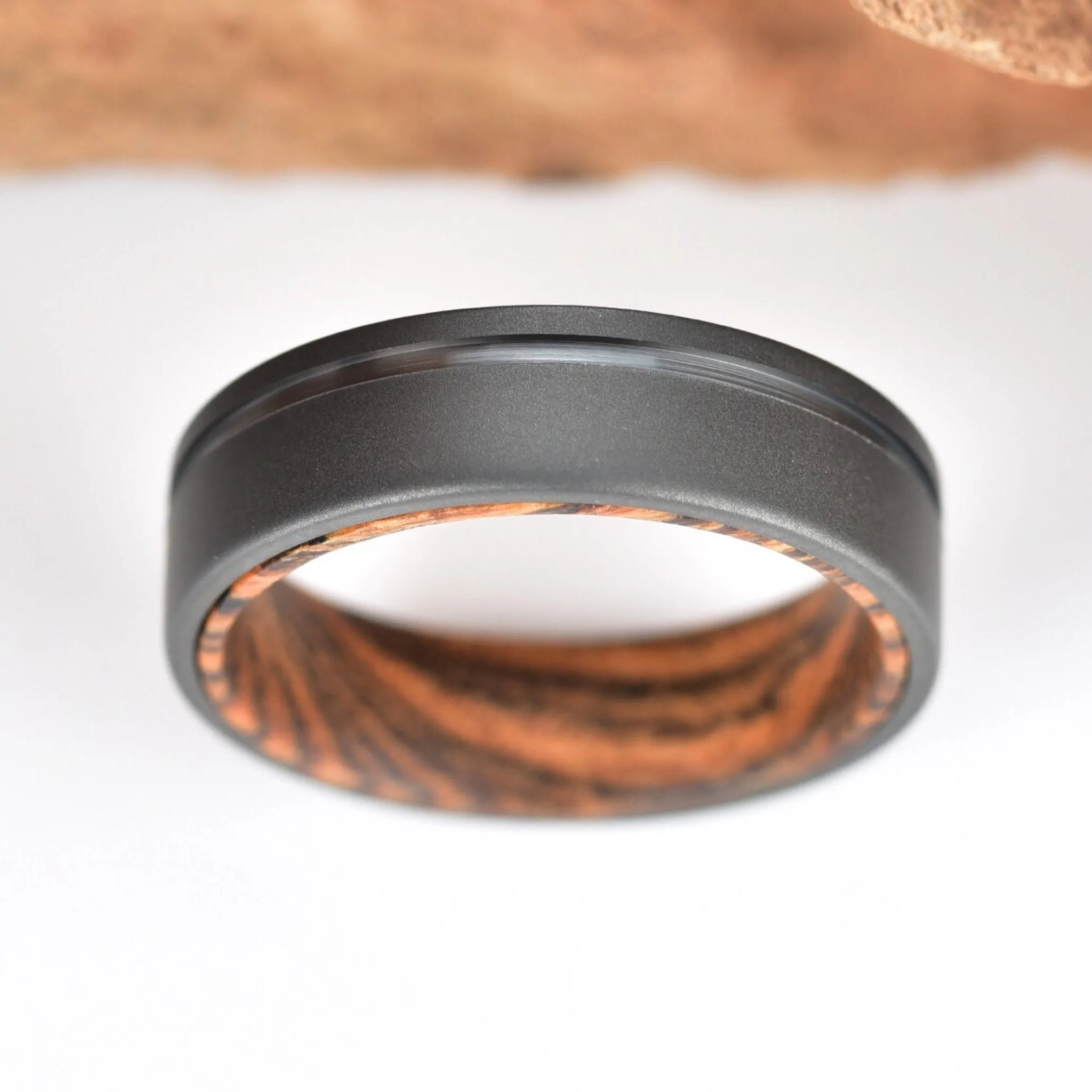 Gun Metal Gray Titanium Ring Exotic Bocote Wood Men's Wedding Band 6MM-8MM