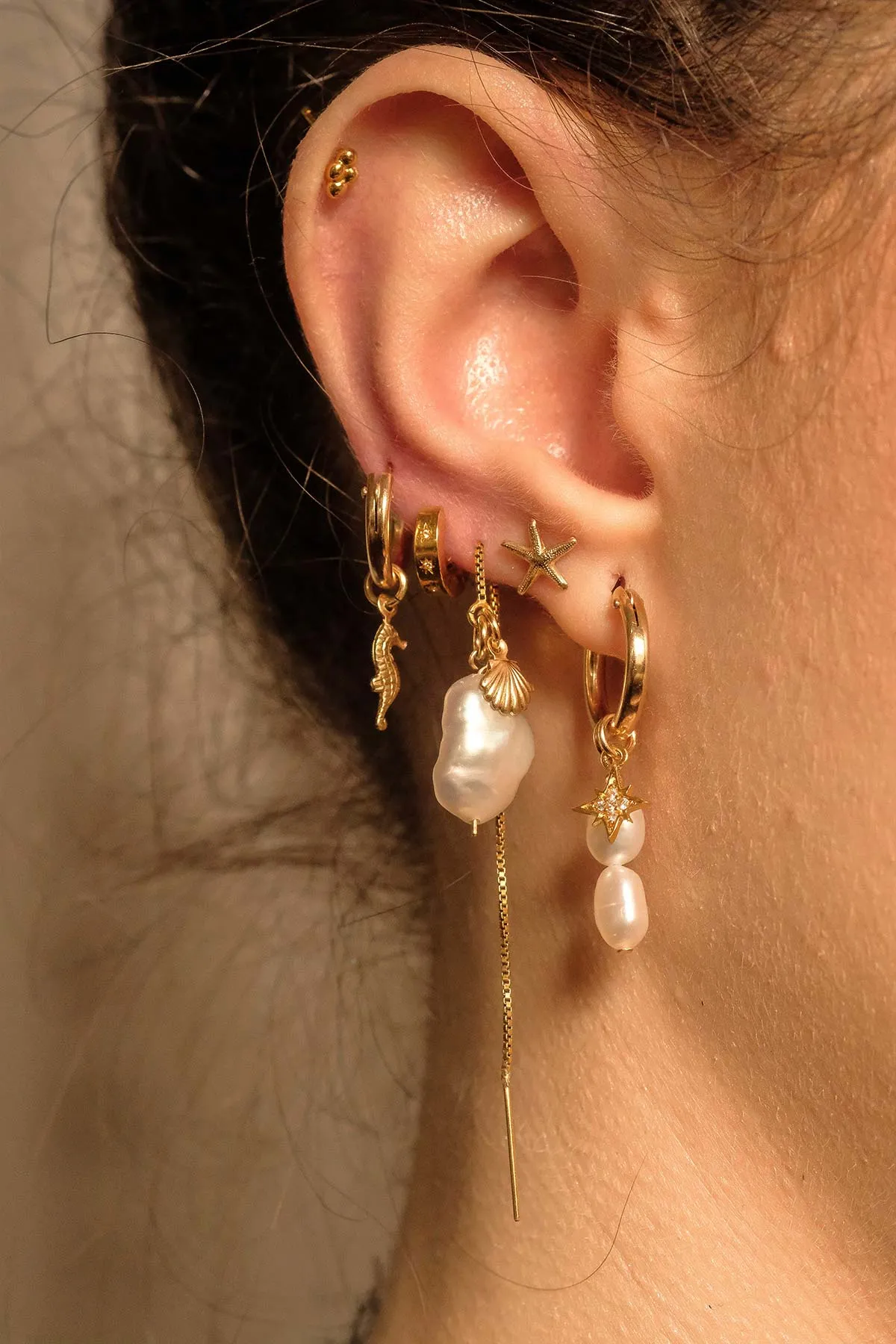Hailey Double Pearl Starburst Hoops