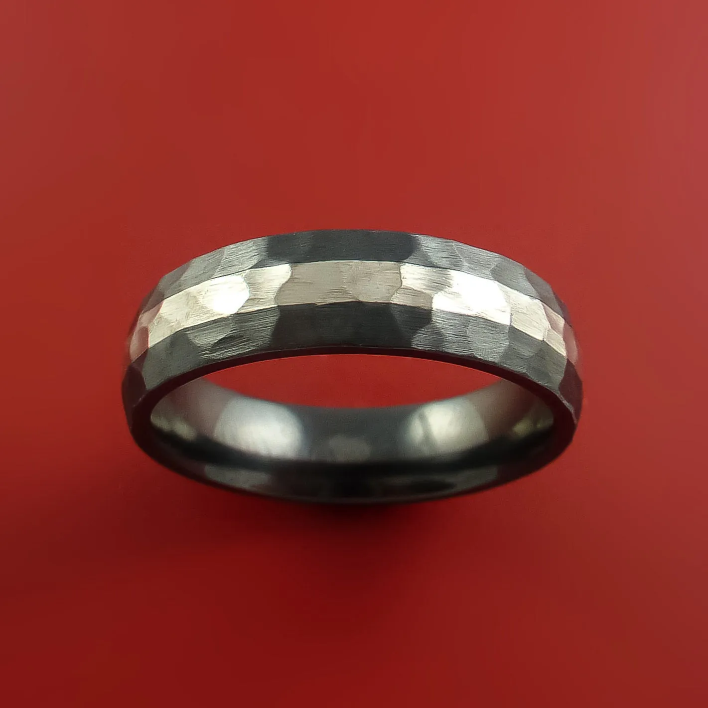 Hammered Black Zirconium Ring with Palladium Silver Inlay Custom Made Band