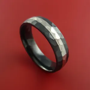 Hammered Black Zirconium Ring with Palladium Silver Inlay Custom Made Band