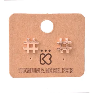 Hashtag Number Sign Rose Gold Stud Earrings