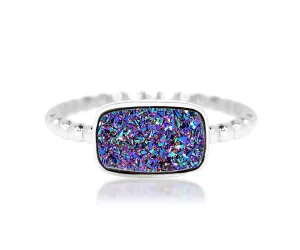 Horizontal Rectangle Purple Rainbow Druzy Ring