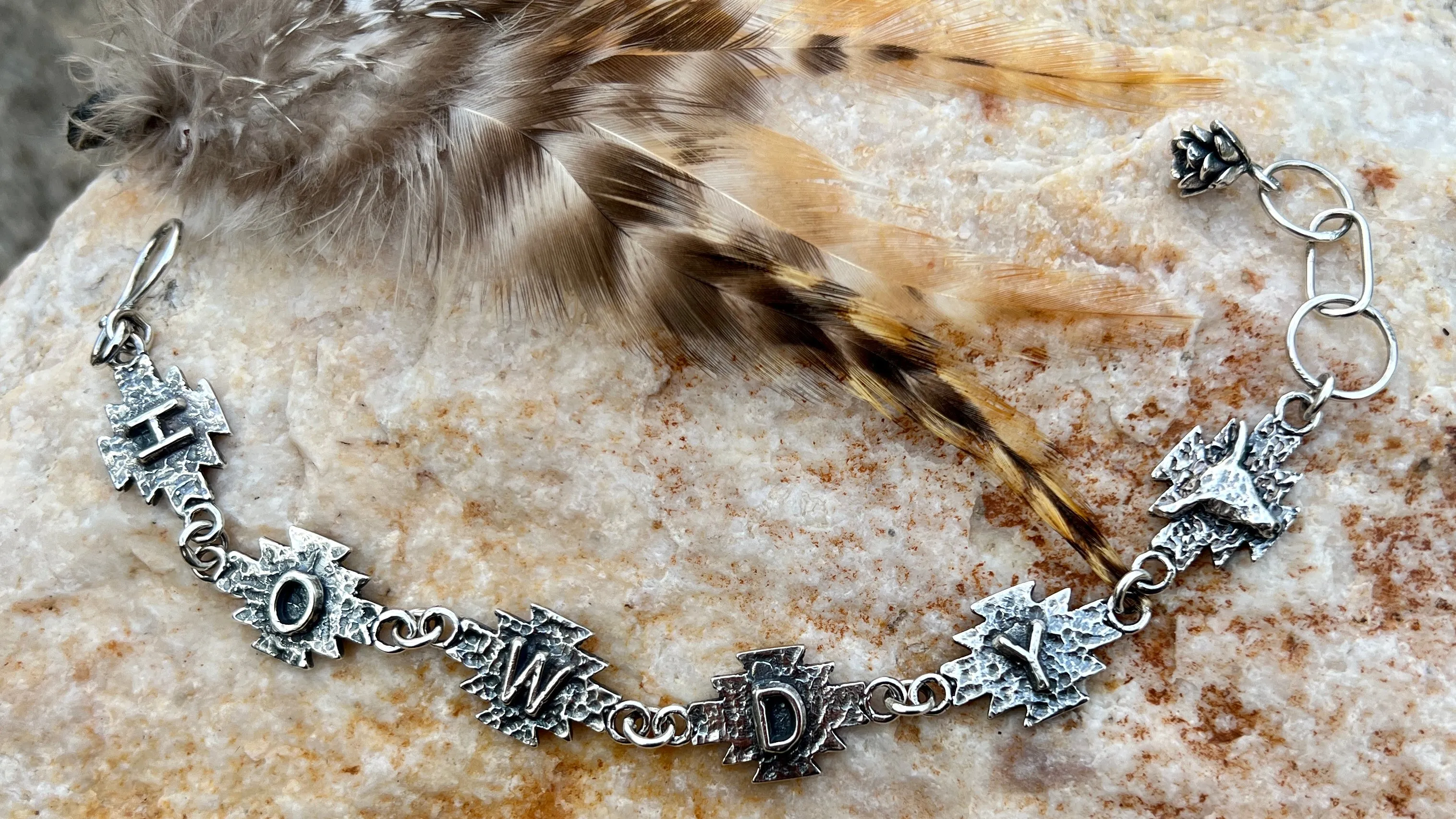 Howdy Cowgirl Aztec Sterling Silver hand carved bracelet