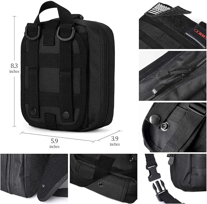 I GO Survival First Aid Kit, 251 Pieces Compact Tactical Trauma First Aid Bag, Molle Compatible Emergency Pouch for Outdoor Camping Hiking Backpacking and Travel