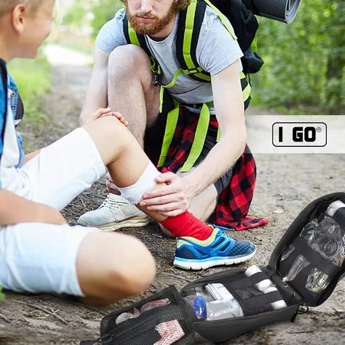 I GO Survival First Aid Kit, 251 Pieces Compact Tactical Trauma First Aid Bag, Molle Compatible Emergency Pouch for Outdoor Camping Hiking Backpacking and Travel